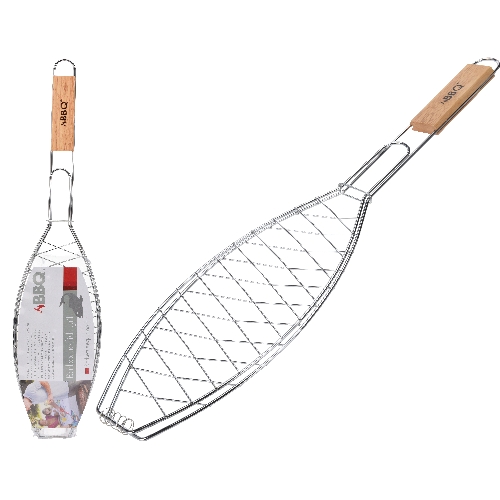 rošt grilovací 58x14cm na rybu BBQ Cr dřev.rukojeť