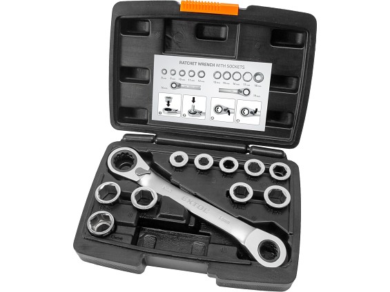 klíč ráčnový tvarovaný a vložky, sada 11ks, 8-19mm, CrV, EX