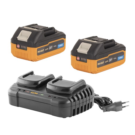 Sada dvě baterie 20V 4Ah Procraft 20/4 Turbo a nabíječka na dvě baterie 20/2  S20-4TURBO/20-2