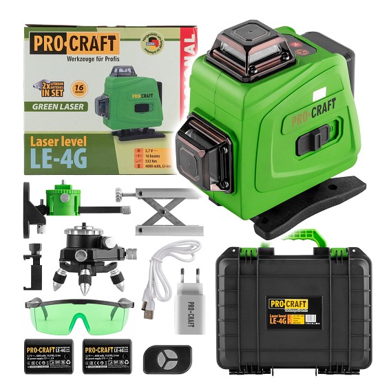 Laser zelený liniový, křížový samonivelační Procraft LE-4G  LE-4G